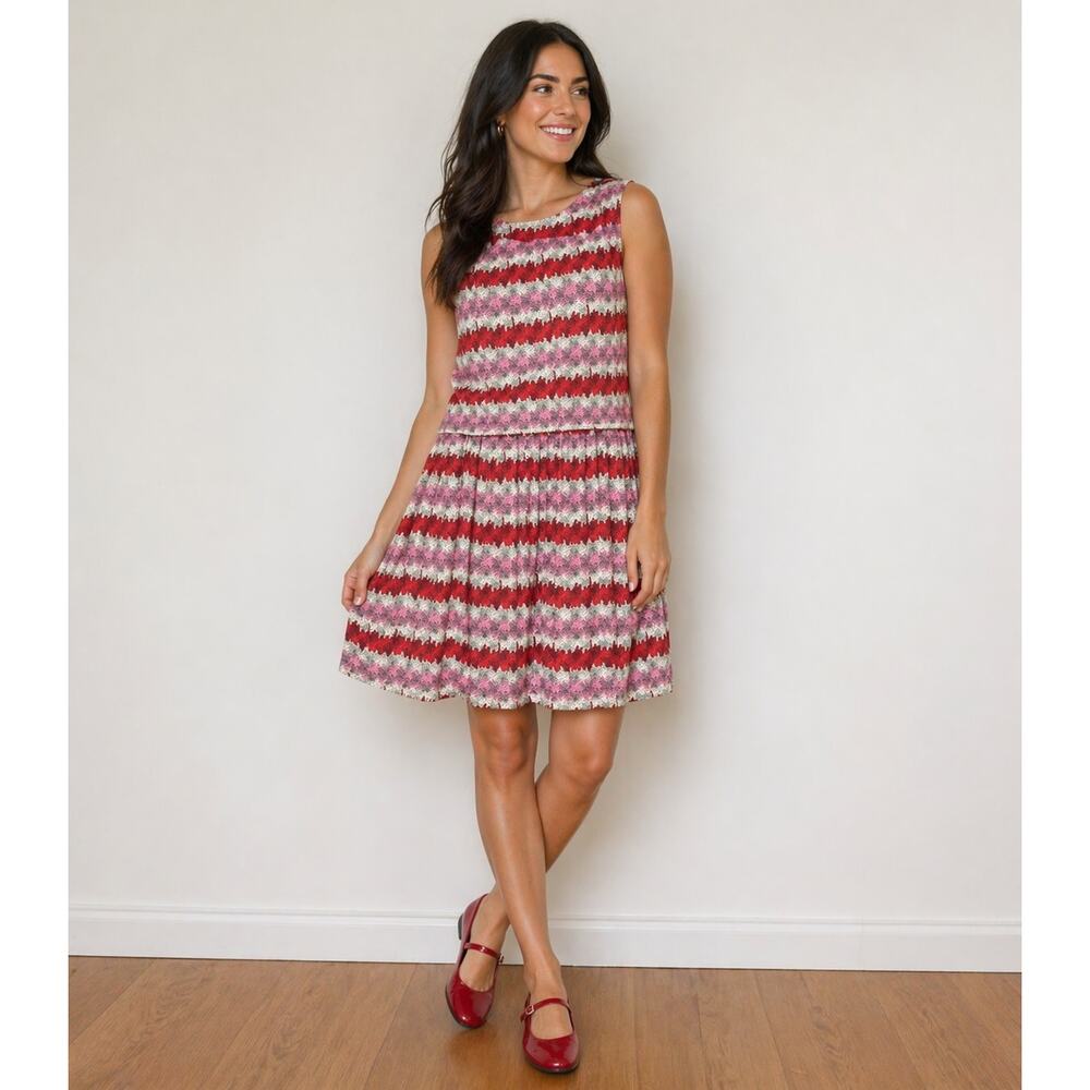 TOPSHOP Fit & Flair Retro Chevron Dress Sleeveless Pockets Coral Pink size 6
